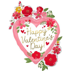 Balloon - Supershapes, Numbers & Letters Happy Valentine's Day Floral SuperShape Foil Balloon 63cm x 86cm Each