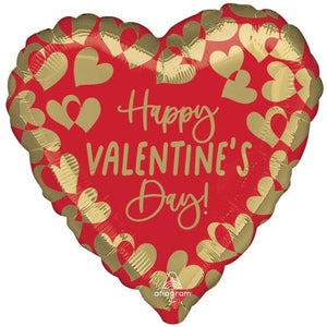 Balloon - Supershapes, Numbers & Letters Happy Valentine's Day Golden Hearts Jumbo Foil Balloon 71cm Each