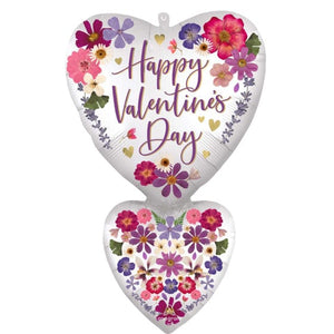 Balloon - Supershapes, Numbers & Letters Happy Valentine's Day Pressed Flowers SuperShape Foil Balloon 50cm x 78cm Each