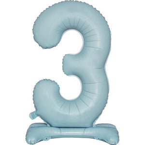 Balloon - Supershapes, Numbers & Letters Pastel Blue Large Number 3 Air Filled Standing Foil Balloon 76cm Each