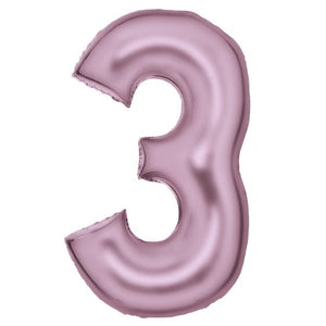 Balloon - Supershapes, Numbers & Letters Pastel Pink / 3 Silk Lustre Large Number Foil Balloons Each