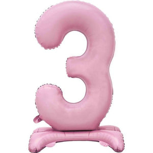 Balloon - Supershapes, Numbers & Letters Pastel Pink Large Number 3 Air Filled Standing Foil Balloon 76cm Each