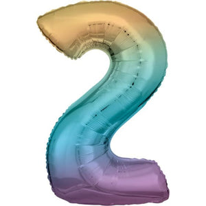 Balloon - Supershapes, Numbers & Letters Pastel Rainbow Large Number 2 Foil Balloon 55cm w x 86cm h Each