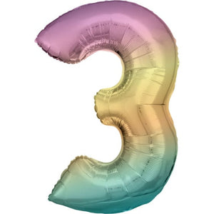 Balloon - Supershapes, Numbers & Letters Pastel Rainbow Large Number 3 Foil Balloon 53cm w x 87cm h Each