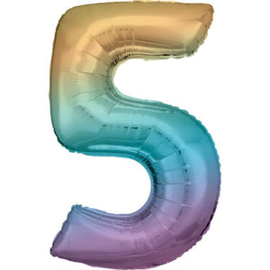 Balloon - Supershapes, Numbers & Letters Pastel Rainbow Large Number 5 Foil Balloon 56cm w x 89cm h Each