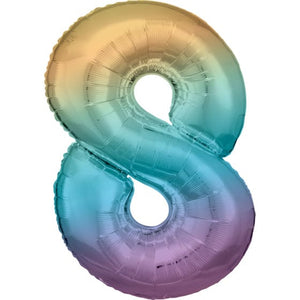 Balloon - Supershapes, Numbers & Letters Pastel Rainbow Large Number 8 Foil Balloon 54cm w x 87cm h Each