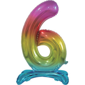 Balloon - Supershapes, Numbers & Letters Rainbow Large Number 6 Air Filled Standing Foil Balloon 76cm Each