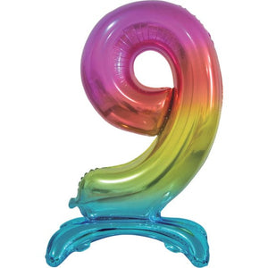 Balloon - Supershapes, Numbers & Letters Rainbow Large Number 9 Air Filled Standing Foil Balloon 76cm Each