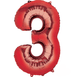 Balloon - Supershapes, Numbers & Letters Red / 3 Numeral SuperShape Foil Balloon 86cm Each