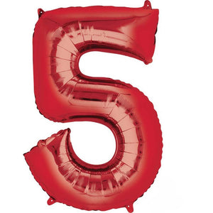 Balloon - Supershapes, Numbers & Letters Red / 5 Numeral SuperShape Foil Balloon 86cm Each