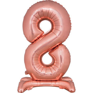 Balloon - Supershapes, Numbers & Letters Rose Gold / 8 Large Number Air Filled Standing Foil Balloon 76cm Each