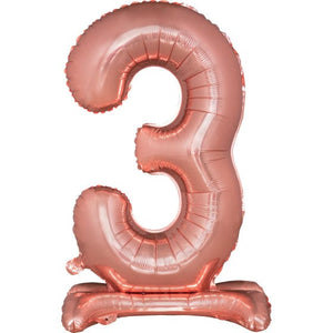 Balloon - Supershapes, Numbers & Letters Rose Gold Large Number 3 Air Filled Standing Foil Balloon 76cm Each