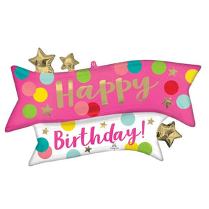 Balloon - Supershapes, Numbers & Letters Satin Happy Birthday Pink Confetti SuperShape Foil Balloon 96cm x 58cm Each
