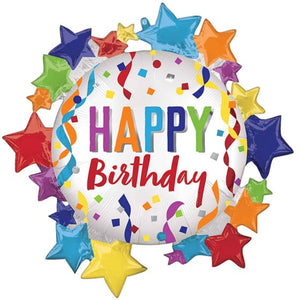 Balloon - Supershapes, Numbers & Letters Satin Happy Birthday Star SuperShape Foil Balloon 76cm x 76cm Each