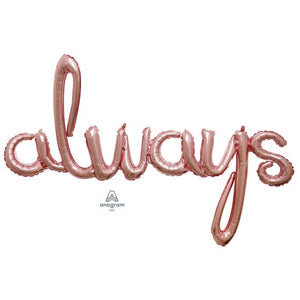 Balloon - Supershapes, Numbers & Letters Script Phrase always Rose Gold Foil Balloon 124cm x 76cm Each