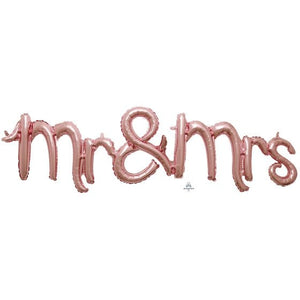 Balloon - Supershapes, Numbers & Letters Script Phrases Mr & Mrs Rose Gold Foil Balloon 129cm x 33cm Each