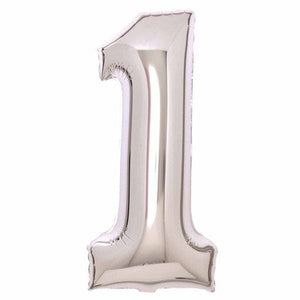 Balloon - Supershapes, Numbers & Letters Silver Large Number 1 Foil Balloon 37cm w x 82cm h Each