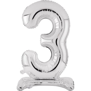 Balloon - Supershapes, Numbers & Letters Silver Large Number 3 Air Filled Standing Foil Balloon 76cm Each