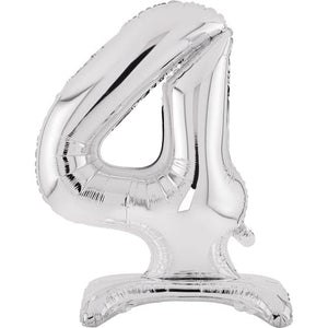 Balloon - Supershapes, Numbers & Letters Silver Large Number 4 Air Filled Standing Foil Balloon 76cm Each