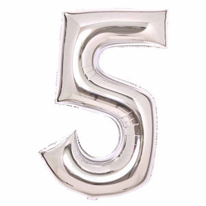 Balloon - Supershapes, Numbers & Letters Silver Large Number 5 Foil Balloon 56cm w x 89cm h Each