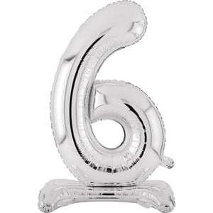 Balloon - Supershapes, Numbers & Letters Silver Large Number 6 Air Filled Standing Foil Balloon 76cm Each