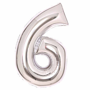 Balloon - Supershapes, Numbers & Letters Silver Large Number 6 Foil Balloon 56cm w x 92cm h Each