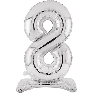 Balloon - Supershapes, Numbers & Letters Silver Large Number 8 Air Filled Standing Foil Balloon 76cm Each