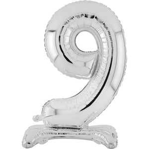 Balloon - Supershapes, Numbers & Letters Silver Large Number 9 Air Filled Standing Foil Balloon 76cm Each