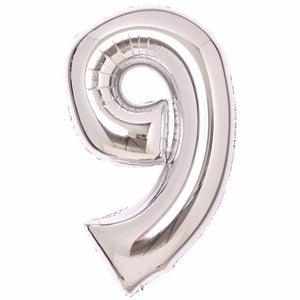 Balloon - Supershapes, Numbers & Letters Silver Large Number 9 Foil Balloon 57cm w x 91cm h Each