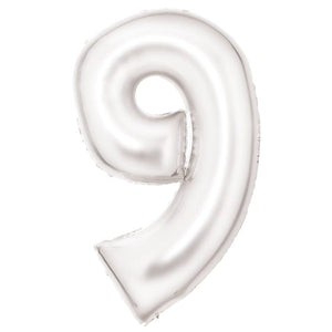 Balloon - Supershapes, Numbers & Letters White / 9 Silk Lustre Number Foil Balloons Each