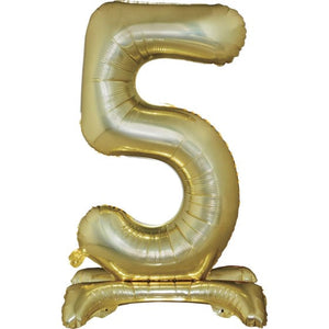 Balloon - Supershapes, Numbers & Letters White Gold Large Number 5 Air Filled Standing Foil Balloon 76cm Each