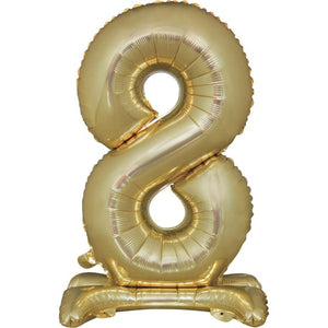 Balloon - Supershapes, Numbers & Letters White Gold Large Number 8 Air Filled Standing Foil Balloon 76cm Each