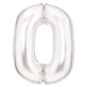 Balloon - Supershapes, Numbers & Letters White Large Number 0 Silk Lustre Foil Balloon 64cm w x 90cm h Each