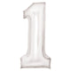 Balloon - Supershapes, Numbers & Letters White Large Number 1 Silk Lustre Foil Balloon 37cm w x 82cm h Each