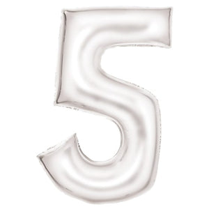 Balloon - Supershapes, Numbers & Letters White Large Number 5 Silk Lustre Foil Balloon 56cm w x 89cm h Each