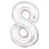 White Large Number 8 Silk Lustre Foil Balloon 54cm w x 87cm h Each