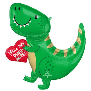 Balloon - Supershapes, Numbers & Letters You're Dino-Mite Dinosaur & Heart SuperShape Foil Balloon 73cm x 78cm Each