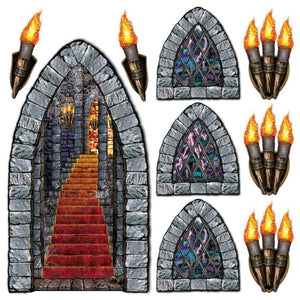 Decorations - Backdrop & Scene Setters Stairway, Window & Torch Props 9pk