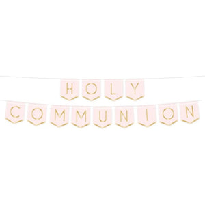 Decorations - Banners, Flags & Streamers Botanical Celebration Pink Holy Communion Pennant Banner FSC 2.5m Each