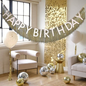 Decorations - Banners, Flags & Streamers Gold Party Fringe Birthday Bunting 1.5m Each