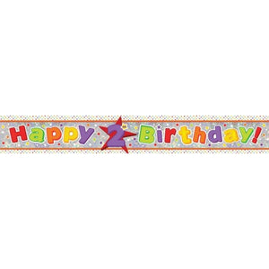 Decorations - Banners, Flags & Streamers Happy 2nd Birthday Multi-Coloured Holographic Banner 2.7m Each