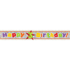 Decorations - Banners, Flags & Streamers Happy 3rd Birthday Multi-Coloured Holographic Banner 2.7m Each