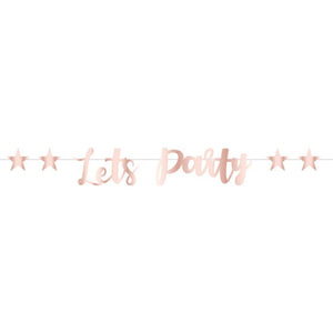 Decorations - Banners, Flags & Streamers Rose Gold Metallic Let's Party Letter Banner FSC 1.8m Each