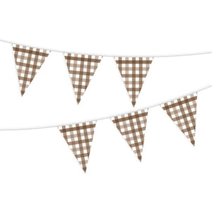 Decorations - Banners, Flags & Streamers Teddy Brown Gingham Paper Bunting FSC 3.9m Each