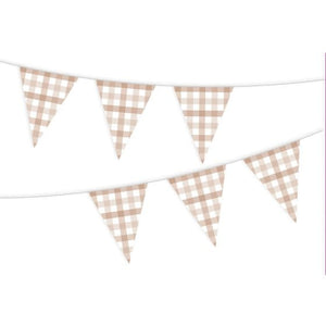 Decorations - Banners, Flags & Streamers White Sand Gingham Paper Bunting FSC 3.9m Each