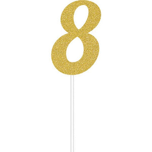 Decorations - Cake Decorations - Toppers & Banners 8 Gold Glittered Number Cake Topper Each