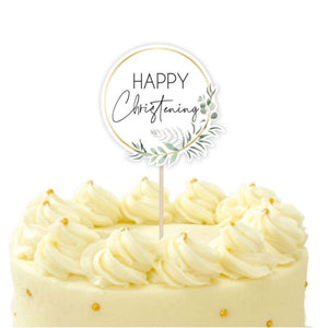 Decorations - Cake Decorations - Toppers & Banners Botanical Celebration Happy Christening Cake Topper Pick FSC 11cm x 20cm Each