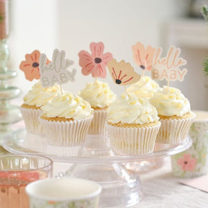 Decorations - Cake Decorations - Toppers & Banners Floral Baby Cupcake Toppers 12pk