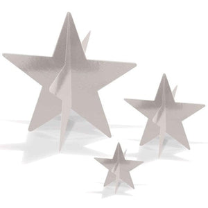 Decorations - Centerpiece & Confetti 3-D Silver Star Foil Centrepiece 3pk