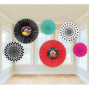 Decorations - Decorative Fans, Pom Poms & Lanterns Classic 50's Paper Fan Decorations 6pk